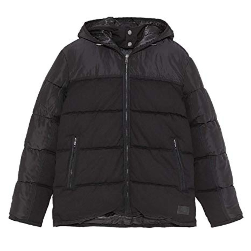 ZARA BLACK DENIMWEAR CONTRAST QUILTED PUFFER COAT JACKET